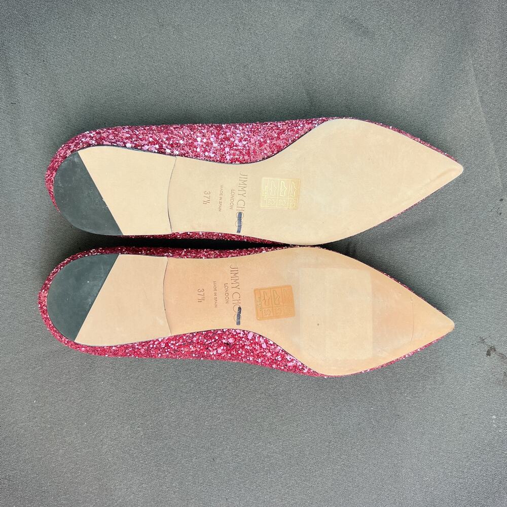 NEW! Jimmy Choo Alina Coarse Glitter Pointy Toe Ballerinas Dragon Fruit - Picture 2 of 3